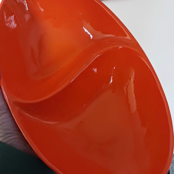 Vintage MCM Chip & Dip Serving Set 1970 Handpainted Ceramic Vibrant Orange 3 Pc - Picture 3 of 13